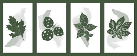 Abstract botanical wall art set. Vector illustration in scandinavian design