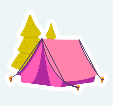 Camping tent for outdoors rest in forest, trekking equipment. Vector illustration in cartoon sticker designのイラスト素材