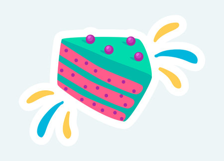Color piece of cake with icing and decoration. Desserts and pastry. Vector illustration in cartoon...