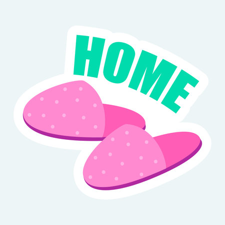Lovely pink slippers, comfort indoor shoes. Cozy home elements. Vector illustration in cartoon sticker designのイラスト素材