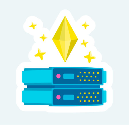 Mining farm computer hardware. Cryptocurrency and blockchain. Vector illustration in cartoon sticker designのイラスト素材