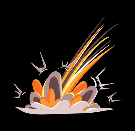 Falling bomb explosion effect with dust and gas clouds and motion trail. Illustration in comic...