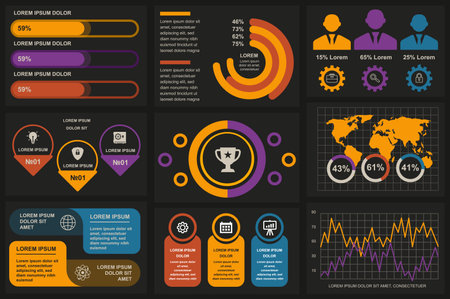 Set of infographic elements data visualization vector design template. Can be used for steps, options, business process, workflow, diagram, flowchart concept, timeline, marketing icons, info graphics.のイラスト素材