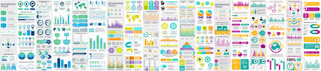 Mega set of infographic elements data visualization vector design template. Can be used for steps, options, business process, workflow, diagram, flowchart, timeline, marketing. Bundle info graphics.のイラスト素材