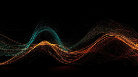 Abstract background with dynamic wavy lines flowing in different colors. Waveform effect for volume...