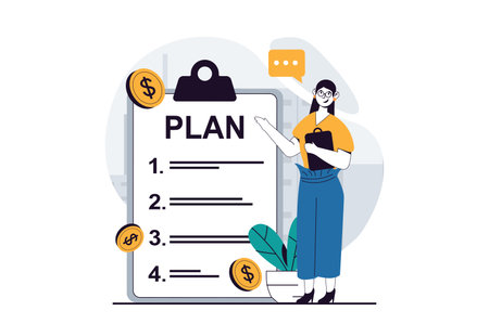 Business making concept with people scene in flat design for web. Woman showing checklist tablet with tasks for project development. Vector illustration for social media banner, marketing material.のイラスト素材