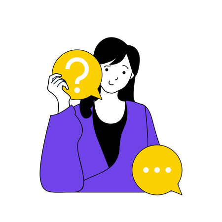 Contact us concept with cartoon people in flat design for web. Woman with questions chatting to operator in online customer support. Vector illustration for social media banner, marketing material.のイラスト素材