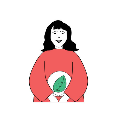 Ecology concept with cartoon people in flat design for web. Woman protecting plants and leads zero waste life for saving environment. Vector illustration for social media banner, marketing material.のイラスト素材