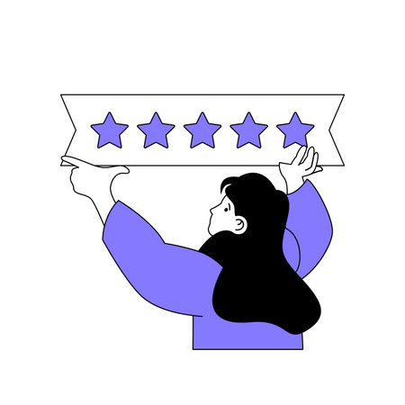 Teamwork concept with cartoon people in flat design for web. Woman getting feedbacks with best rating from different company employees. Vector illustration for social media banner, marketing material.のイラスト素材