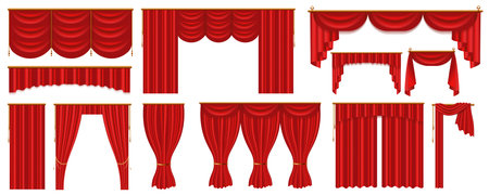 Realistic Red Curtains Vector Setのイラスト素材