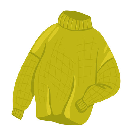 Cute knitted sweater in flat design. Green warm seasonal pullover. Vector illustration isolated.のイラスト素材