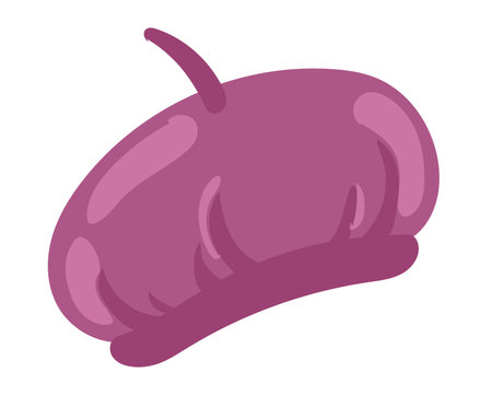 Purple beret in flat design. Traditional seasonal head accessory model. Vector illustration isolated.のイラスト素材