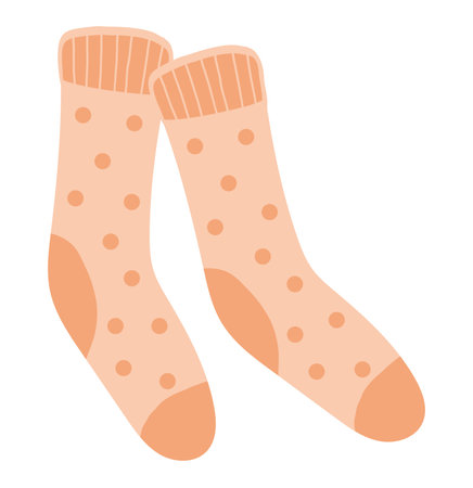 Cute warm socks in flat design. Autumn or spring knitted wool stockings. Vector illustration isolated.のイラスト素材