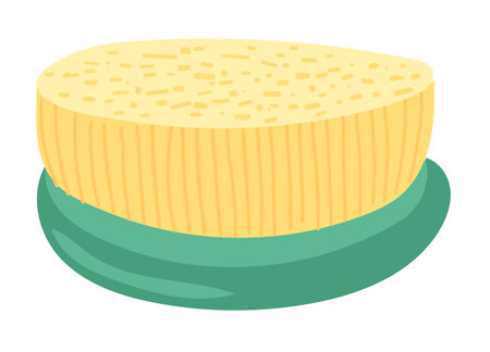 Body brush in flat design. Rounded wooden tool for washing and massage. Vector illustration isolated.のイラスト素材