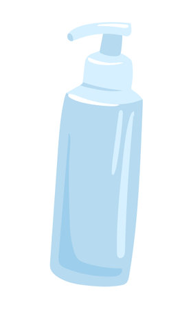 Lotion bottle in flat design. Cosmetic liquid product in container with dispenser. Vector illustration isolated.のイラスト素材