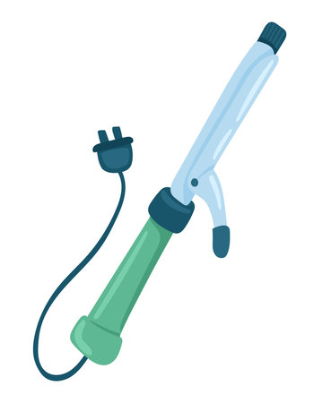 Hair iron curler in flat design. Hairdresser appliance for creating curls. Vector illustration isolated.のイラスト素材