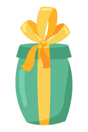 Gift box in flat design. Green present package with bright ribbon and bow. Vector illustration isolated.のイラスト素材