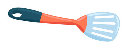 Kitchen slotted spatula in flat design. Kitchenware spoon for cooking. Vector illustration isolated.のイラスト素材