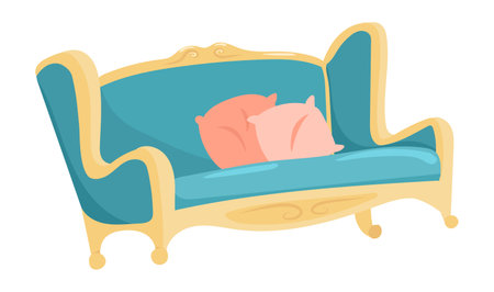 Royal sofa with cushions in flat design. Luxury vintage couch with pillows. Vector illustration isolated.のイラスト素材