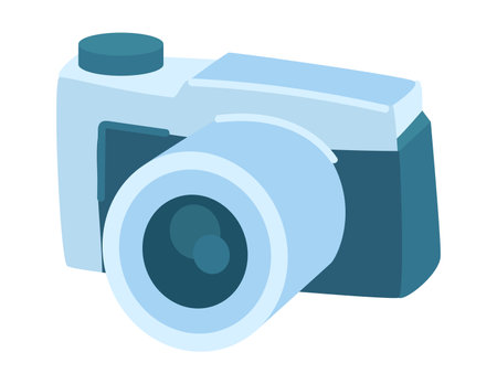 Camera in flat design. Professional digital photo equipment with lens. Vector illustration isolated.のイラスト素材
