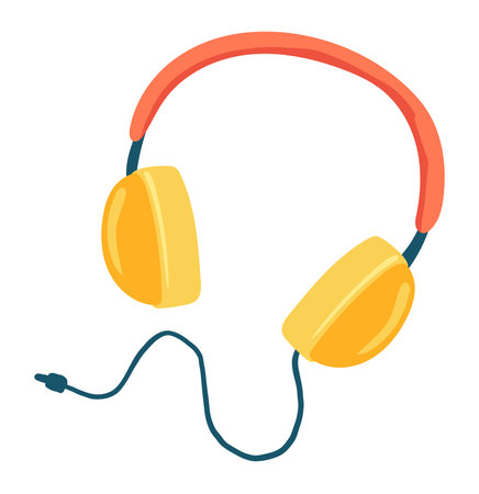 Headphones in flat design. Sound headset earphone with usb charge cable. Vector illustration isolated.のイラスト素材