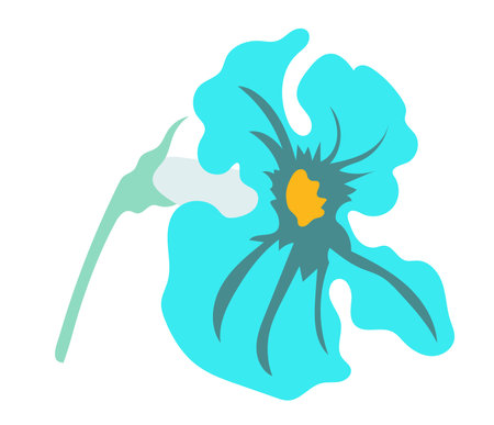 Abstract blue tropical flower in flat design. Blooming blossom head. Vector illustration isolated.のイラスト素材