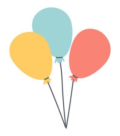 Helium balloons bunch flying in flat design. Holiday and party decoration. Vector illustration isolated.のイラスト素材