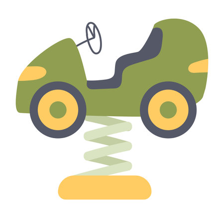 Car spring rider in flat design. Rocking attraction at playground park. Vector illustration isolated.のイラスト素材