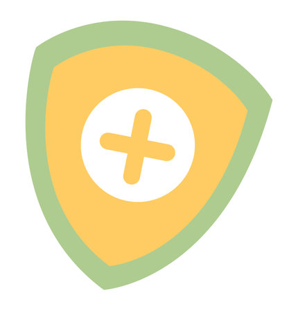 Shield protecting with cross in flat design. Disease prevention and immune. Vector illustration isolated.のイラスト素材