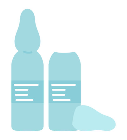 Glass medical ampoules in flat design. Injection liquids in packaging. Vector illustration isolated.のイラスト素材