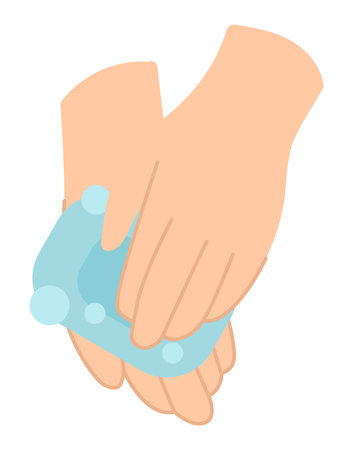 Hands washing with soap in flat design. Hygiene cleansing for ill prevention. Vector illustration isolated.のイラスト素材