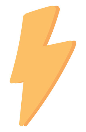 Cute lightning in flat design. Bright zigzag symbol of thunderstorm. Vector illustration isolated.のイラスト素材