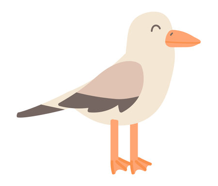 Cute gull standing in flat design. Happy beach bird, friendly seagull. Vector illustration isolated.のイラスト素材