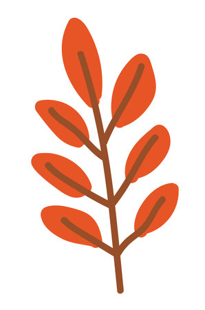 Autumn twig with red leaves in flat design. Forest branch with leaflets. Vector illustration isolated.のイラスト素材