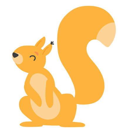 Cute squirrel in flat design. Happy forest rodent animal with big tail. Vector illustration isolated.のイラスト素材