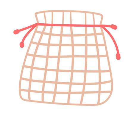 Net bag for fruits and vegetable in flat design. Eco package for shopping. Vector illustration isolated.のイラスト素材