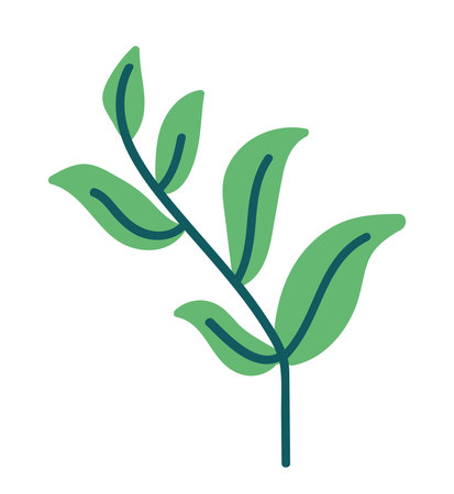 Twig with green leaves in flat design. Nature, zero waste and eco symbol. Vector illustration isolated.のイラスト素材