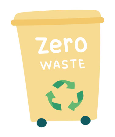 Zero waste and recycling in flat design. Trash bin with eco friendly signs. Vector illustration isolated.のイラスト素材