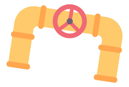 Oil pipeline in flat design. Pipe with red valve ball at refinery factory. Vector illustration isolated.のイラスト素材