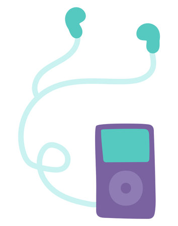 Music player with earphones in flat design. Portable song playing device. Vector illustration isolated.のイラスト素材