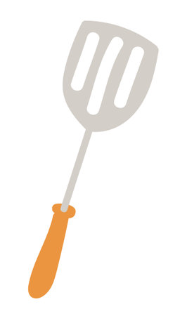 Kitchen spatula in flat design. Kitchenware spoon with holes and wooden handle. Vector illustration isolated.のイラスト素材