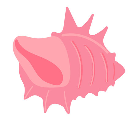 Tropical pink seashell in flat design. Spiked shell, beach cockleshell. Vector illustration isolated.のイラスト素材