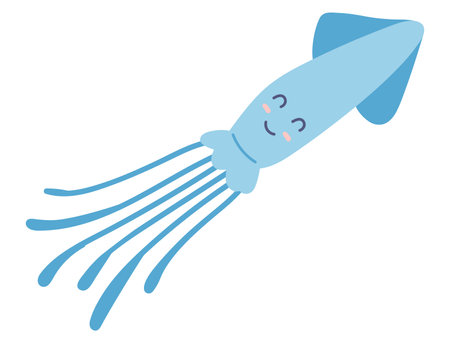 Cute squid in flat design. Tropical underwater cuttlefish with tentacles. Vector illustration isolated.のイラスト素材