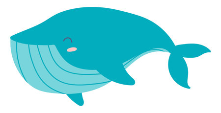 Cute blue whale in flat design. Happy underwater big fish swimming deep. Vector illustration isolated.のイラスト素材