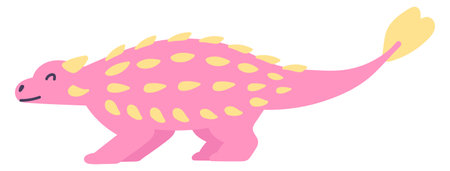 Cute pink dinosaur with spikes in flat design. Happy ankylosaurus dino. Vector illustration isolated.のイラスト素材