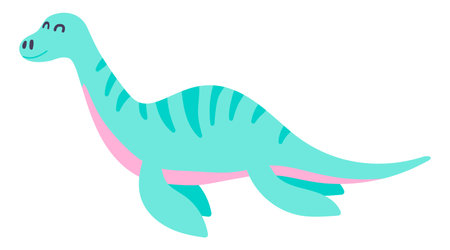 Cute swimming dinosaur in flat design. Funny underwater plesiosaur dino. Vector illustration isolated.のイラスト素材