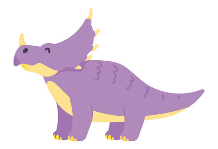 Cute dinosaur with horned head in flat design. Funny triceratops dino. Vector illustration isolated.のイラスト素材