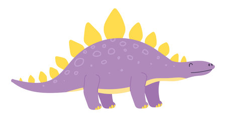 Cute dinosaur with spikes spine in flat design. Funny stegosaurus dino. Vector illustration isolated.のイラスト素材