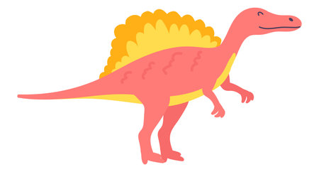 Cute dinosaur in flat design. Funny spinosaurus dino, prehistoric dragon. Vector illustration isolated.のイラスト素材