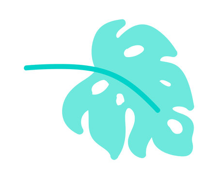 Monstera leaf in flat design. Green tropical leaflet, jungle garden leafage. Vector illustration isolated.のイラスト素材